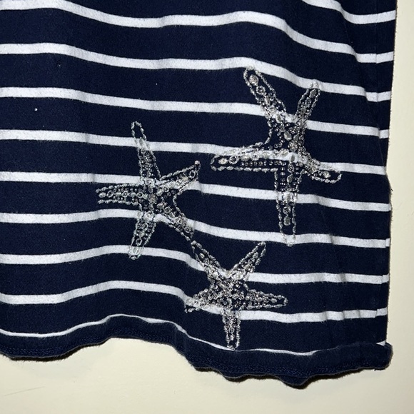 Women’s Chico’s size 2 nautical Starfish sparkle graphic striped tee shirt top L - Picture 3 of 5